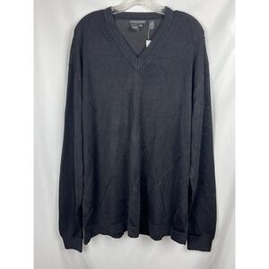 Vintage 90s Tulliano Men's XXL V-Neck Sweater Black Argyle Texture Old Money NWT